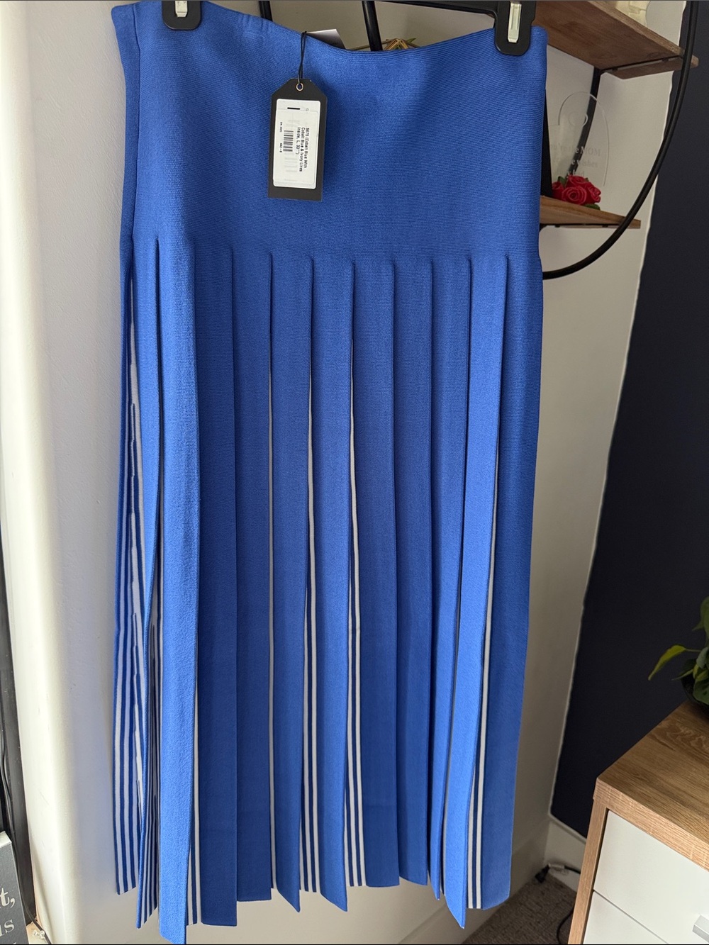 NWT Aleeza Paris L Cobalt Blue Pleated Midi Skirt